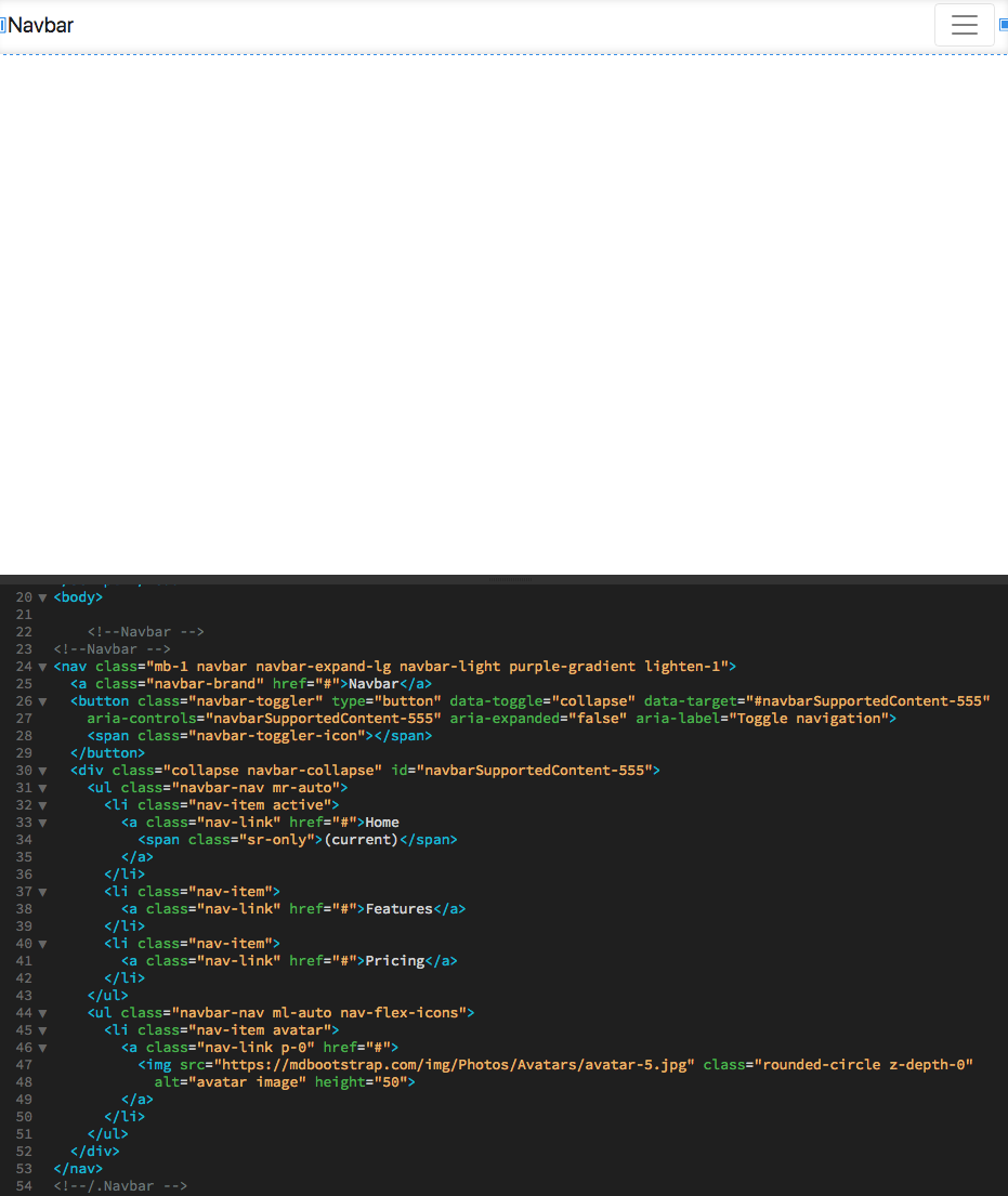 This is the code I copied and pasted directly from Bootstrap's website. The background keeps appearing as white on DW and Chrome.