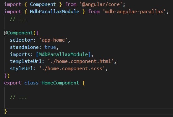 Import of MdbParallaxModule into TypeScript of Component