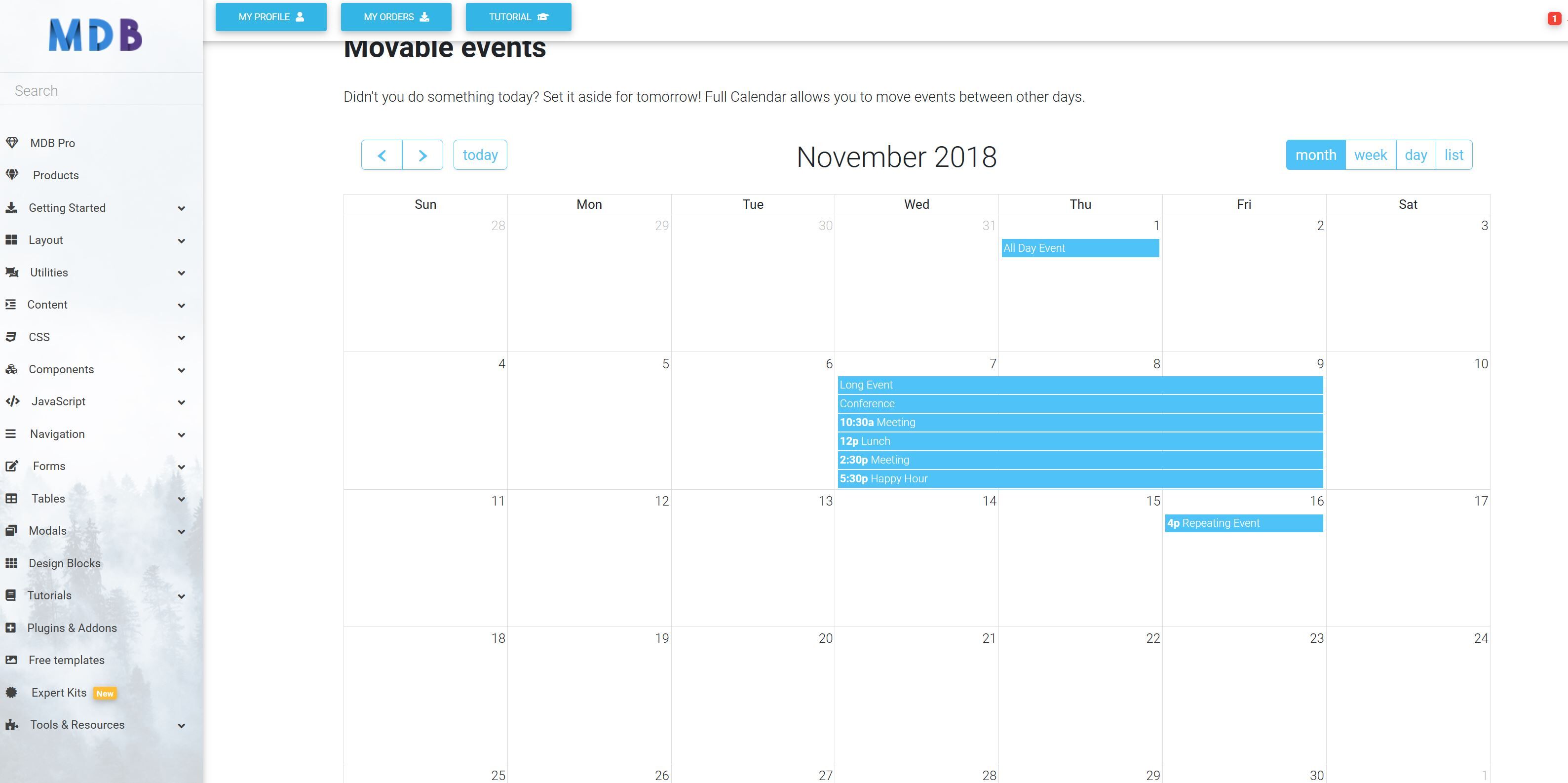 calendar plugin event on drop Material Design for Bootstrap